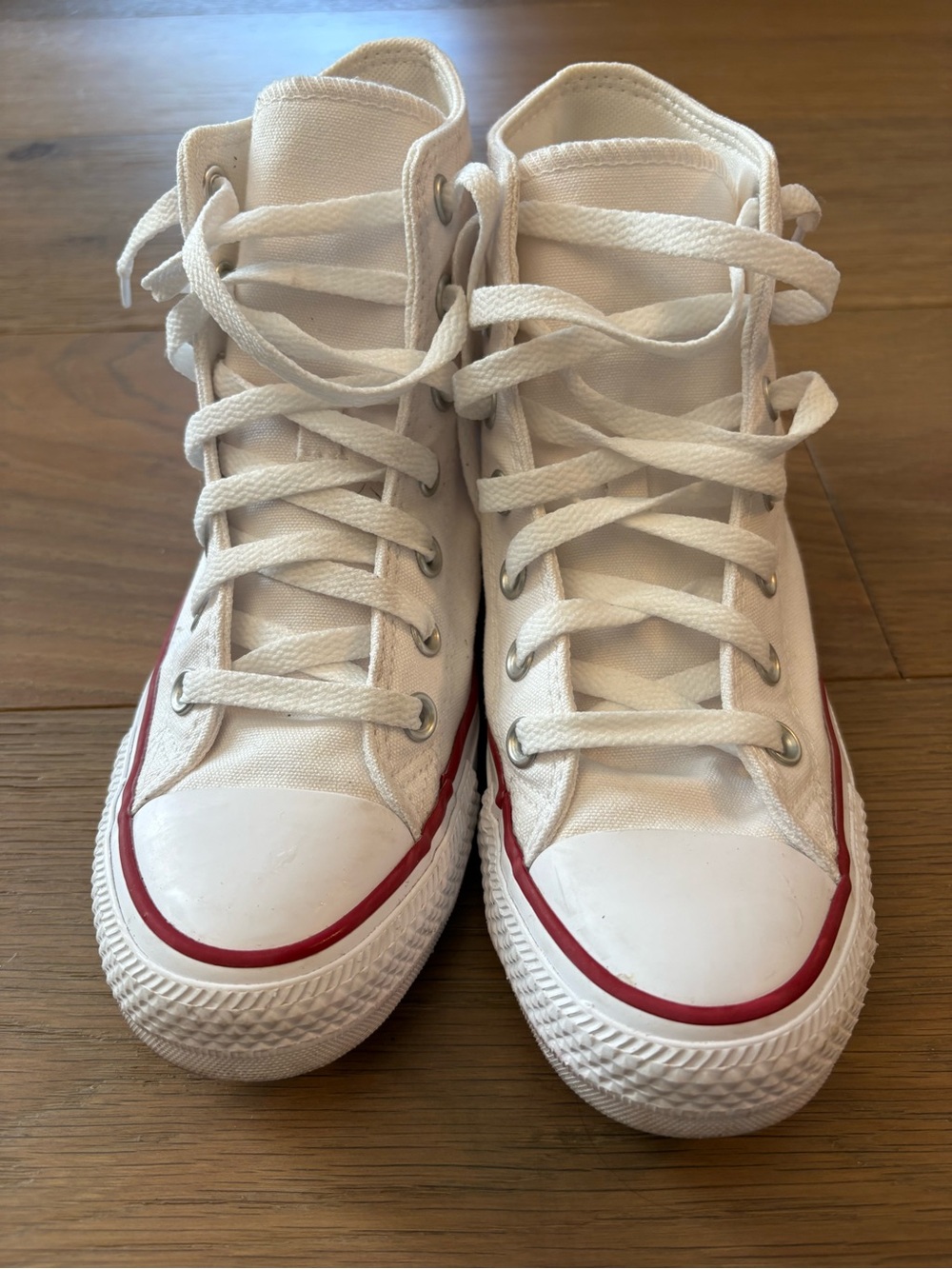 Converse White Canvas High-Top Sneakers with Red Trim (Kids)